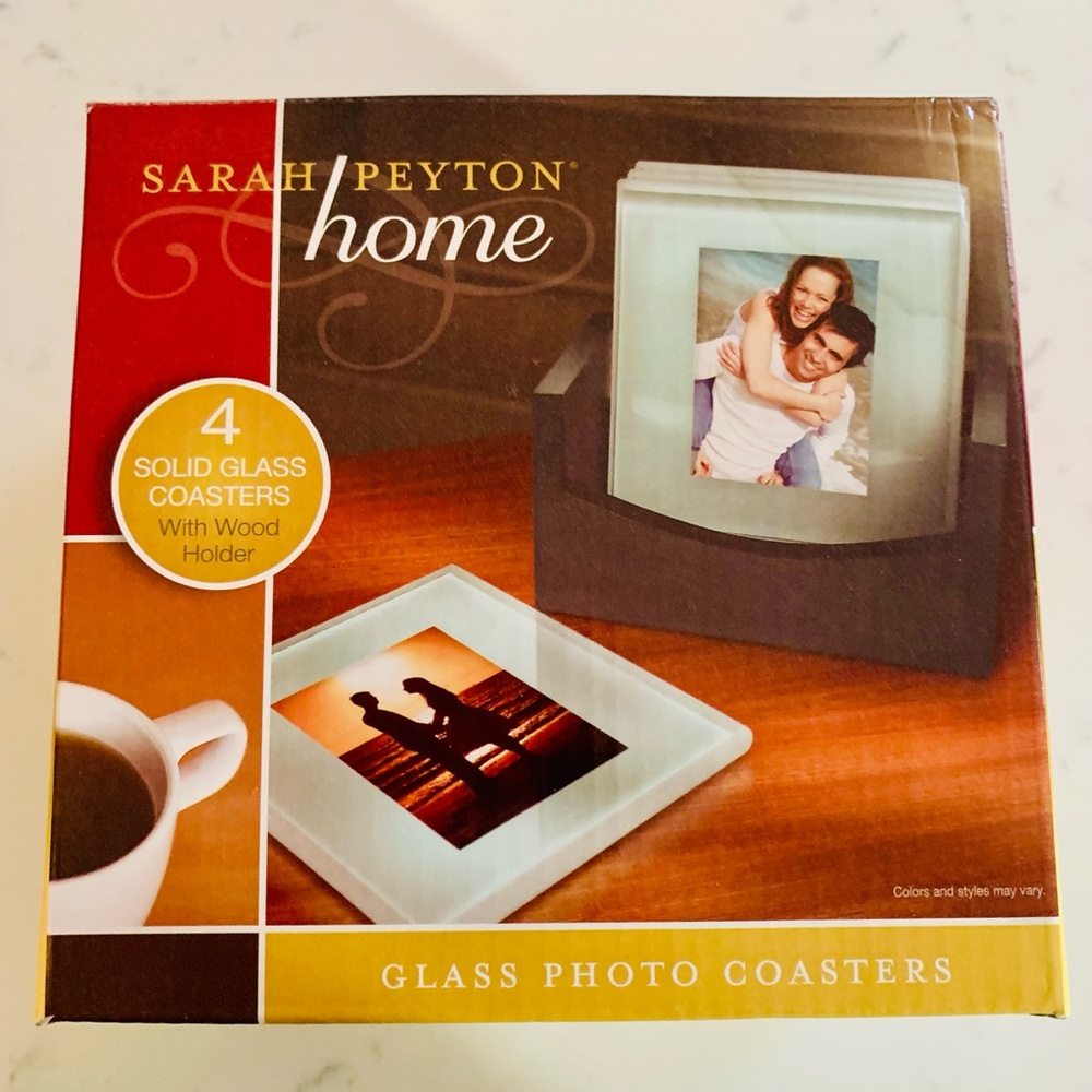 Sarah Peyton Home Wood & Glass photo frame display drink coasters and hol…